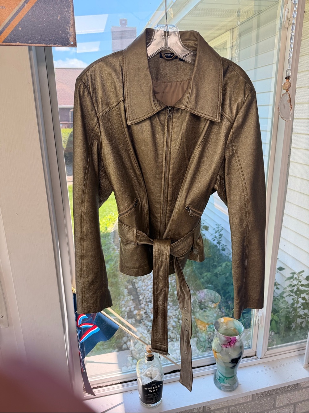 Relativity silver/bronze Leather Belted Jacket